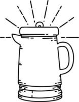 illustration d'une cafetière traditionnelle de style tatouage au trait noir vecteur