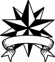 Tatouage au trait noir traditionnel avec la bannière d'une étoile vecteur