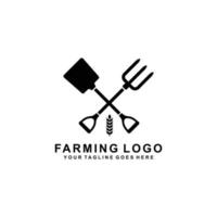 logo de l'agriculture. bêche agricole et fourche agricole vecteur de logo plat simple