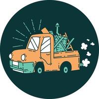 icône d'un camion de style tatouage transportant des déchets vecteur