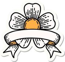 autocollant de style tatouage avec bannière d'une fleur vecteur