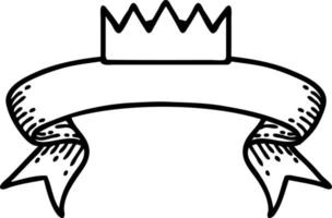 Tatouage au trait noir avec bannière d'une couronne vecteur