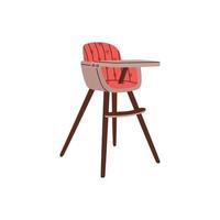 chaise bébé haute rouge pour manger à la maison avec motif. élever un enfant. siège d'alimentation pour bébé avec empreinte de cœur. chaise enfant moderne en bois sur pieds hauts. vecteur