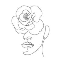 tête de femme avec illustration de dessin linéaire de fleurs vecteur