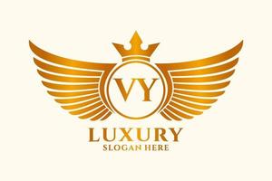 lettre d'aile royale de luxe vecteur de logo de couleur or crest vy, logo de victoire, logo de crête, logo d'aile, modèle de logo vectoriel.