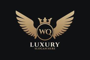 lettre d'aile royale de luxe wq crête vecteur de logo couleur or, logo de victoire, logo de crête, logo d'aile, modèle de logo vectoriel.