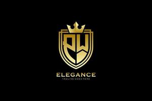 logo monogramme de luxe élégant initial pw ou modèle de badge avec volutes et couronne royale - parfait pour les projets de marque de luxe vecteur