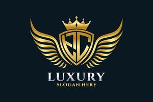 lettre d'aile royale de luxe tc crête logo couleur or vecteur, logo de victoire, logo de crête, logo d'aile, modèle de logo vectoriel. vecteur