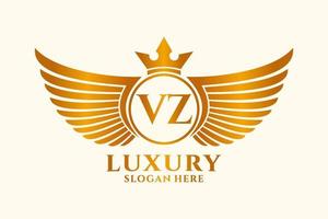 lettre d'aile royale de luxe vz crête logo couleur or vecteur, logo de victoire, logo de crête, logo d'aile, modèle de logo vectoriel. vecteur