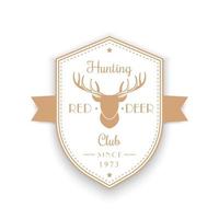 emblème vintage du club de chasse, insigne, logo avec tête de cerf, logo en forme de bouclier sur blanc, illustration vectorielle vecteur