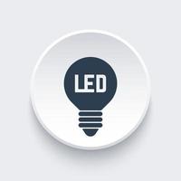 icône d'ampoule led sur une forme 3d ronde vecteur