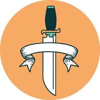 icône de style tatouage avec la bannière d'un couteau vecteur