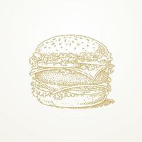 Burger monochromatique dessiné à la main vecteur