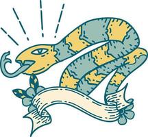bannière avec serpent sifflant de style tatouage vecteur
