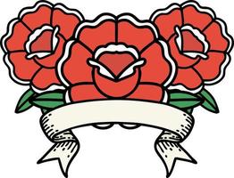 tatouage avec bannière d'un bouquet de fleurs vecteur