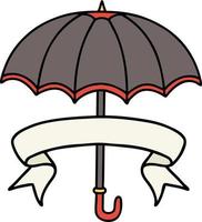 tatouage avec bannière d'un parapluie vecteur