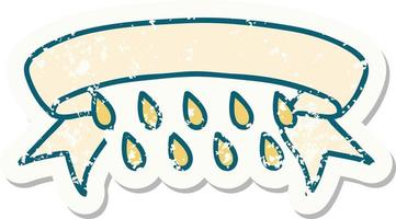 autocollant grunge avec bannière de gouttes de pluie vecteur