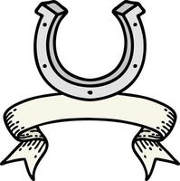 tatouage avec bannière d'un fer à cheval vecteur