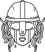 illustration de visage de personnage de combattant elfe qui pleure vecteur