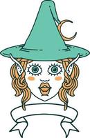 visage de personnage de mage elfe avec illustration de bannière vecteur