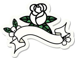 autocollant de tatouage avec bannière d'une seule rose vecteur