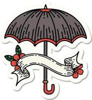 autocollant de tatouage avec bannière d'un parapluie vecteur