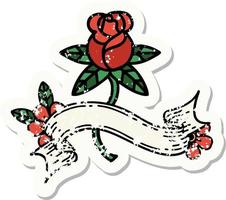 autocollant grunge avec bannière d'une rose vecteur