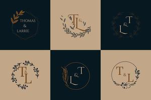 incroyable logo de luxe bleu et beige pour mariage vecteur