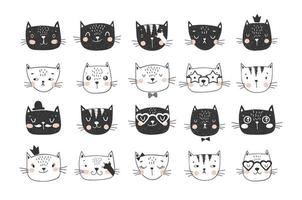 Collection de griffonnages de chats mignons pour autocollants vecteur