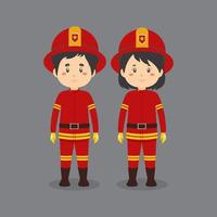 couple, porter, pompiers, uniforme vecteur