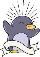 bannière avec pingouin heureux de style tatouage vecteur