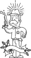 bannière de défilement avec le style de tatouage de travail de ligne noire shérif du far west vecteur