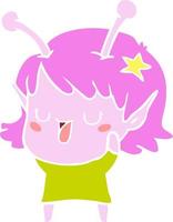 fille extraterrestre heureuse dessin animé de style couleur plat en riant vecteur