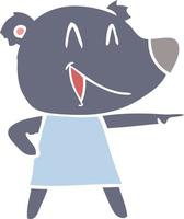 ours de dessin animé de style couleur plat en robe riant et pointant vecteur