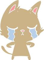 chat de dessin animé de style couleur plat qui pleure vecteur