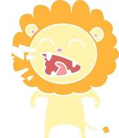 lion rugissant de dessin animé de style plat couleur vecteur