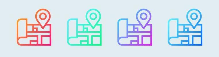 icône de ligne de cartes en dégradé de couleurs. emplacement broches signes illustration vectorielle. vecteur