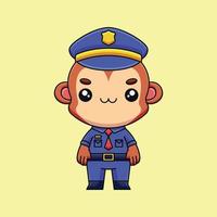 mignon police singe dessin animé doodle art dessinés à la main concept vecteur kawaii icône illustration