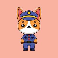 mignon police corgi dessin animé doodle art dessiné à la main concept vecteur kawaii icône illustration