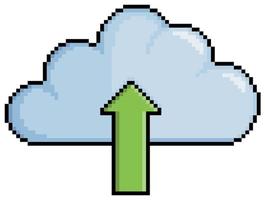 téléchargement d'art pixel vers le cloud, cloud avec icône de vecteur de flèche vers le haut pour le jeu 8bit sur fond blanc