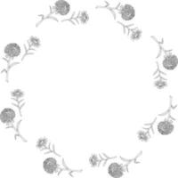 cadre rond avec fleur d'aster noir et blanc sur fond blanc. style de griffonnage. image vectorielle. vecteur