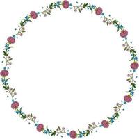 cadre rond avec aster rose et fleurs myosotis et branches de sakura sur fond blanc. style de griffonnage. image vectorielle. vecteur