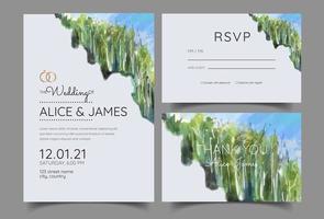 invitation de mariage paysage aquarelle prairie sèche vecteur