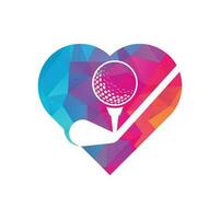 modèle vectoriel de conception de logo de concept de forme de coeur de golf de bâton. conceptions de logo de golf. modèle de conception de logo de silhouette de sport de golf
