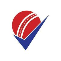 vérifiez la conception du logo vectoriel de cricket. balle de cricket et logo d'icône de tique.