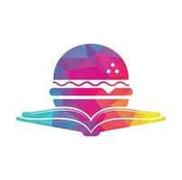 vecteur de conception de logo de livre de hamburger. livres et burger café logo vecteur isolé