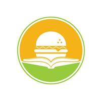 vecteur de conception de logo de livre de hamburger. livres et burger café logo vecteur isolé