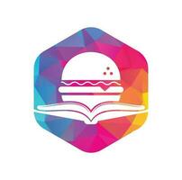 vecteur de conception de logo de livre de hamburger. livres et burger café logo vecteur isolé