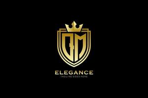 logo monogramme de luxe élégant initial qm ou modèle de badge avec volutes et couronne royale - parfait pour les projets de marque de luxe vecteur