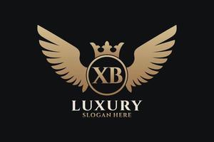 lettre d'aile royale de luxe xb crête logo couleur or vecteur, logo de victoire, logo de crête, logo d'aile, modèle de logo vectoriel. vecteur
